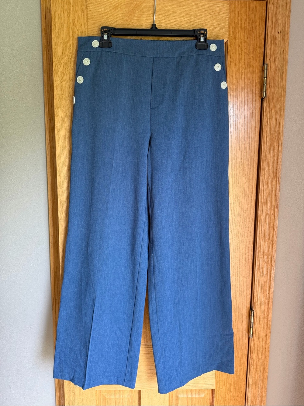 Haver + Blair London Blue Wide Leg Sailor Pants White Button Accents Size M